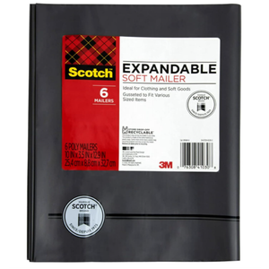 Scotch 6pk Flex Poly Bags Expandable Soft Mailer Gray: Self-Adhesive Shipping & Mailing Envelopes, 13"x10" 3 set