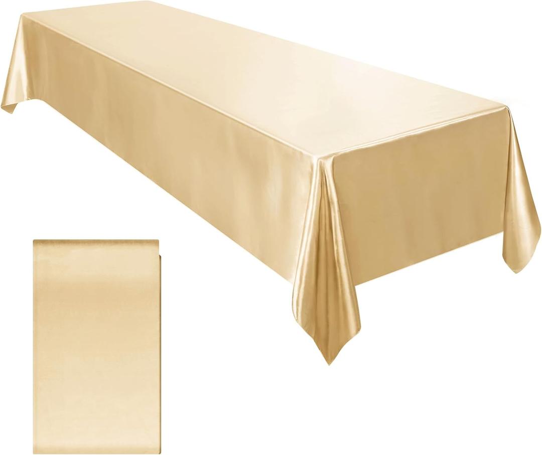 Ruisita Satin Party Tablecloth Table Cover 58 x 102 Inches Wedding Rectangle Bright Silk Cover Smooth Fabric Tablecloth Table Decor for Wedding Banquet Table Decoration, Champagne