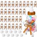 48 Pcs 4.7 Inches Baby Shower Bear Bottles Bulk Mini Clear Milk Plastic Bear Candy Bottles with Ribbon Artificial Roses for Baby Shower Favor Gift Newborn Party Decor(Brown)