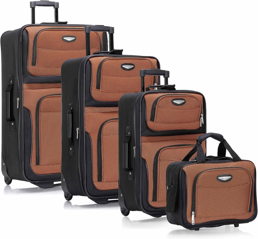 Travel Select Amsterdam Softside Expandable Luggage with Rolling Wheels, Orange, 4-Piece Set (15/21/25/29)
