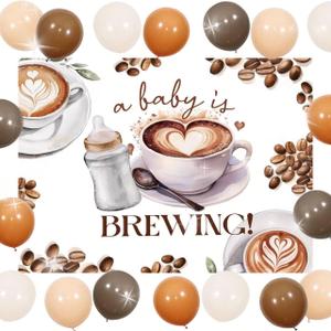 A Baby Is Brewing Coffee Party Decorations A Baby is Brewing Baby Shower Backdrop Brown Balloons for Gender Reveal Party, Brown