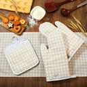 Patelai 7 Pcs Buffalo Check Dish Towels Pot Holders Oven Mitts Set Cotton Plaid Kitchen Dish Towels Non-Slip Heat Resistant Oven Mitts and Pot Holders for Cooking Baking (Light Yellow with White)