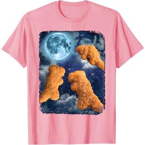 Funny Food Tees Dinosaur Chicken Nuggets Howling At The Moon T-Shirt (Pink, M) Ladies
