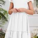 HOSIKA Girls Lace Flower Boho Ruffle Sleeve A-Line Tiered Summer Dress for Wedding Party with Pockets (White)