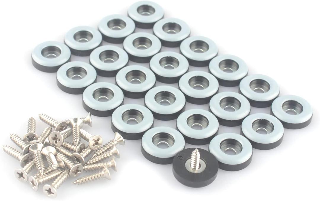 Teflon Furniture Sliders Pads(24 Pack 3/4 inch(19mm) Base),Table/Chair/Cabinet/Sofa Small Size PTFE Glides,Stainless Steel Screw on Protect The Floor,Heavy Duty Sliding Block for Furniture