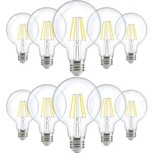 Sunco 10 Pack G25 LED Light Bulbs, Filament Edison Globe, Vanity Lighting Bulb for Bathroom Bedroom, 500 LM, 5W (60W Equivalent), 3000K Warm White, Dimmable, E26 Base, Clear UL