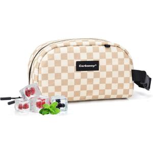 Small Cooler Bag Freezable Lunch Bag for Work School Travel,Leak-proof Small Lunch Bag,Small Insulated Bag For Kids/Adults,Freezer Lunch Bags,Freezable Snack Bag,Mini Lunch Bag 9.8x5.5x4 inch (Khaki Checkerboard-Large size)