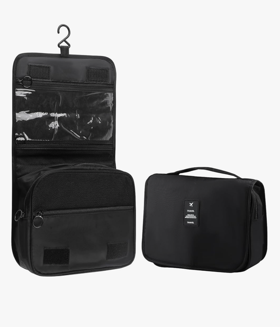 Foldable Hanging Travel Toiletry Bag,Waterproof Portable Travel Bags, Multifunction Travel Makeup Cosmetic Bag Organizer with Hanging Hook (Black)