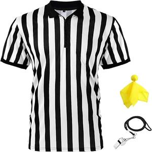 Men's Referee Shirt Stripe Umpire Jersey, Penalty Flag and Whistle for Football Soccer Sports and Halloween Cosplay XL
