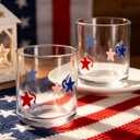 Whaline 2 Pcs Patriotic Icon Juice Glass 14 Oz Red Blue Star Stemless Wine Glass Independence Day Drinking Tumbler Cups for 4th of July Party 250 Anniversary Supplies Kitchen Decorations Gifts, 3.9 x 3.5 inch, 14 oz