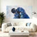 YETHEN WAL Blue Parrot Wall Art, Oversized Blue Bird Canvas Print, Cobalt Textured Animal Artwork for Living Room Bedroom Hallway, 2958 Inch