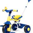 KRIDDO 2 in 1 Kids Tricycles Age 18 Month to 3 Years, EVA Wheels Upgraded Trikes Gift for Toddlers 2 to 3 Year Old with Push Handle and Duck Bell, Blue