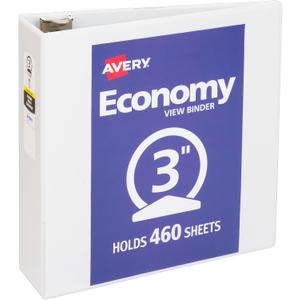 Avery Standard View 3 Ring Binder, 3" Round Rings, 460-Sheet Capacity, 3.5 Inch Wide Spine, 1 White Binder, Ideal for Lightweight Organization and Occasional Referencing (05741)