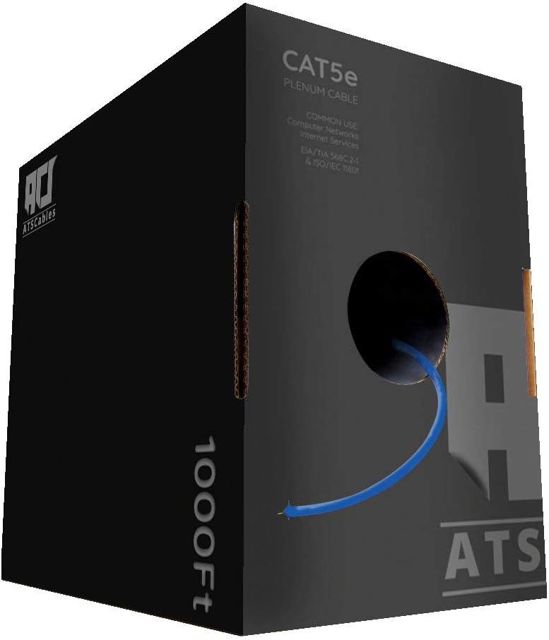 CAT5e Plenum (CMP) Cable, 1000FT | 24AWG 4Pair, 350MHz Solid Network Cable Unshielded Twisted Pair (UTP), (Blue)
