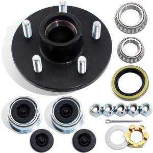 1 Set Trailer Hub Kits 5 on 4.5 for 3500 lbs 1-1/16'' to 1-3/8'' Tapered Axle, Idler Hub with Extra Dust Caps & Rubber Plugs, 5x4.5 Trailer Replacement Hub 5 Lug Bolt Trailer Wheel Hub Kit