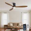 52 Inch Ceiling Fan with Light and Remote & APP Control, 3 Wooden Blades, 6 Wind Speeds, Quiet DC Motor, Indoor Flush Mount Ceiling Fan for Bedroom Living Room Farmhouse Patio