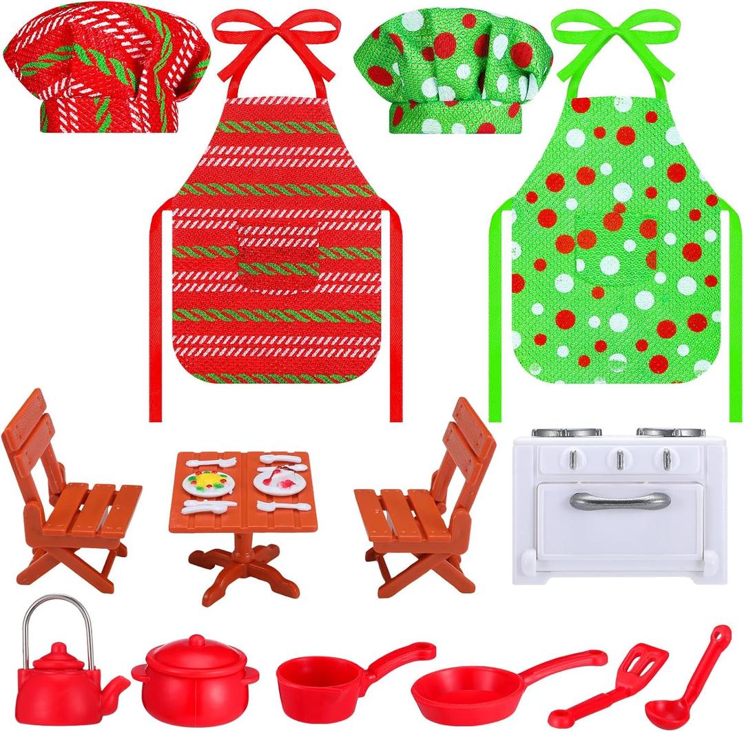 Hungdao 22 Pcs Christmas Doll Accessories Mini House Kitchen Outfit Set Kitchen Gas Stove Adorable Cooking Scene for Xmas Clothes and Accessories Gift, Doll is Not Included