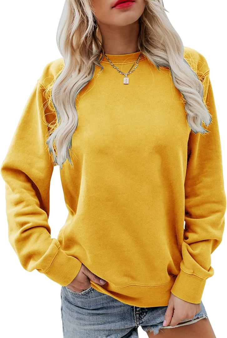 Women's Fall Long Sleeve Pullover Tops Casual Round Neck Sweatshirt (Medium, Yellow)