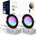 2 Pack Black Smart Recessed Lighting 4 Inch, Ultra-Thin 4 Inch LED Recessed Lights 9W 850LM Smart Downlight with Junction Box, Compatible with Alexa/Google Assistant and Siri - ETL and Energy Star
