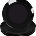 DELLING 10 Inch Black Dinner Plates Set of 4, Porcelain Round Plates - Microwave & Dishwasher Safe, Chip Resistant - Modern Matte Black Plates for Everyday Dining & Entertaining