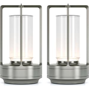 Portable Metal Table Lamp for Indoor/Outdoor ,Rechargeable Cordless LED Lamp, 3-Colour Infinitely Dimming Battery Powered Small Desk Lamp, Restaurant/Bedroom/Bar/Coffee/Camping Light (Sliver Set of 2)