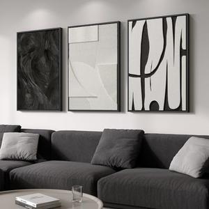 Large 3D Textured Framed Black and White Abstract Wall Art for Living Room, 3 Piece Modern Artwork for Walls, Minimalist Black White Texture Paintings for Hallway Office Wall Decor 24x36 In