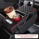 5 in 1 Car Center Console Cover, Armrest Pad with 2 Storage Pockets, Cup Holder, Tissue Box Slot, Phone Holder, Universal Car Interior Organizer (Black with Red Stitching)