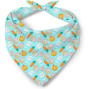 Funny Easter Dog Bandana, Bunny and Chick Donut Print Pet Scarf, Carrots and Easter Eggs Pattern Holiday Pet Bandana for Small Medium Dogs
