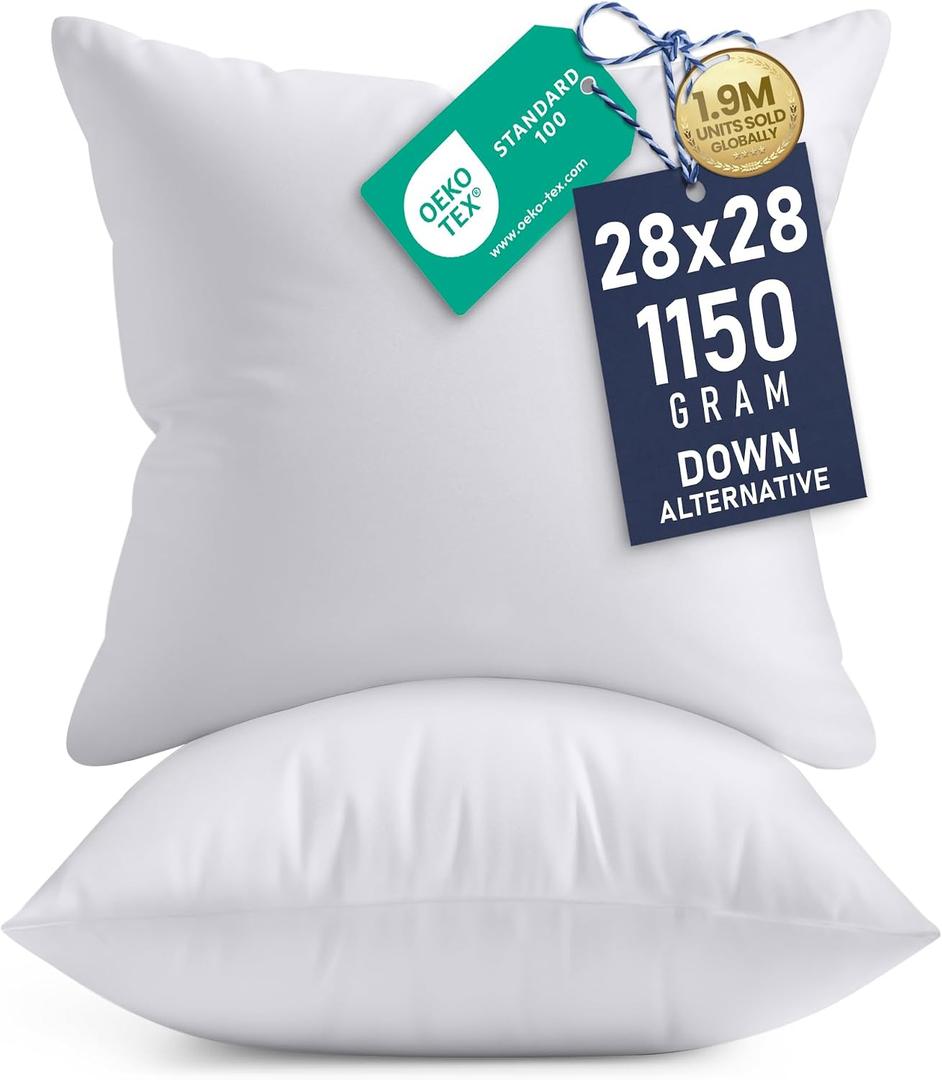 Utopia Bedding 28x28 Pillow Inserts, Set of 2, White Indoor Decorative Throw Pillows for Bed, Sofa & Couch Soft, Supportive & Fluffy Cushion Inserts