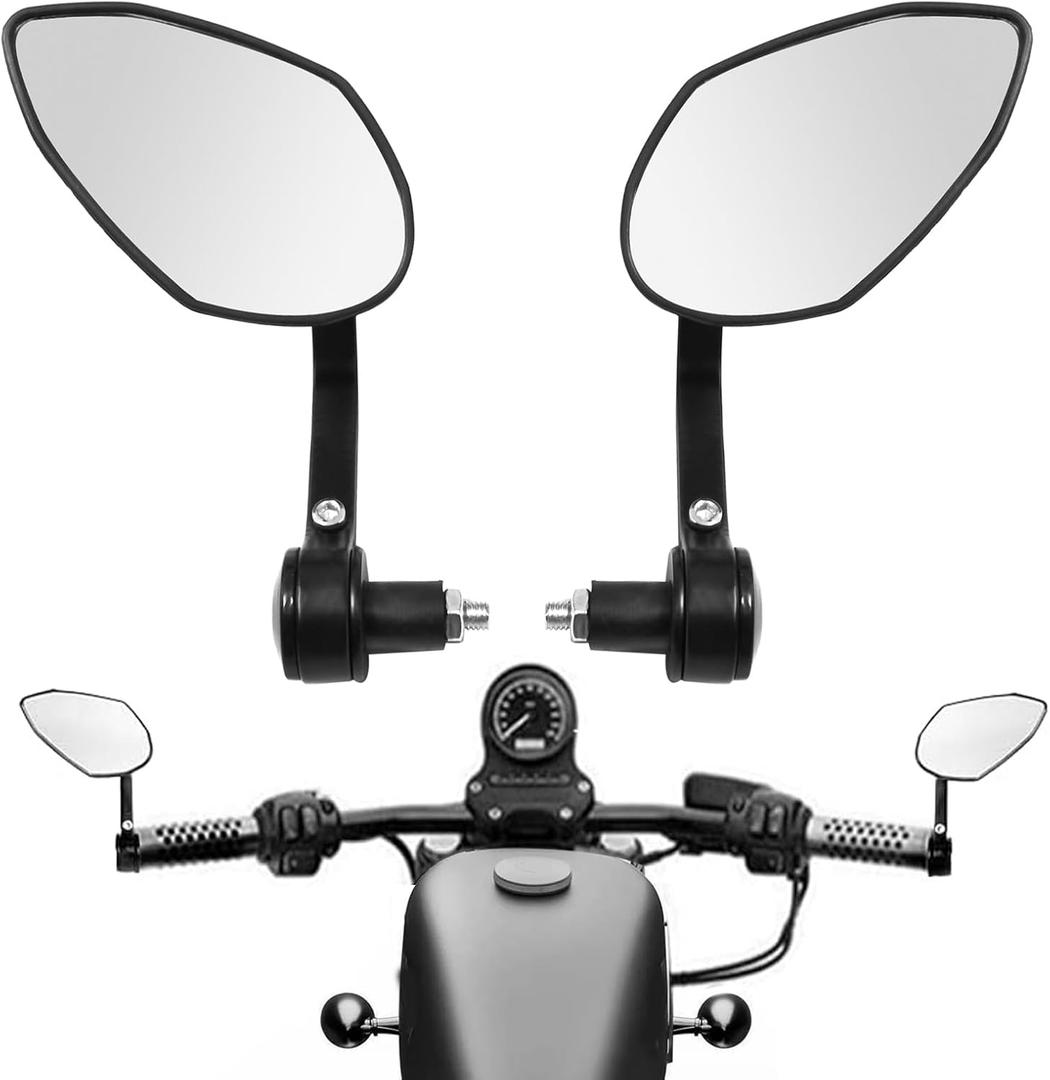 Motorcycle Mirrors, Motorcycle Bar End Rearview Mirror, 7/8in 22mm Rear View Mirrors Replacement for Cafe Racer Cruiser Scooters (2Pcs)