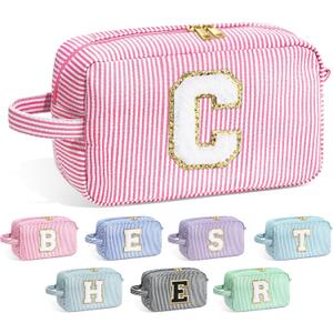 YOOLIFE Birthday Gifts for 6 7 8 9 10 11 12 13 14 15 Year Old Teen Girl - Initial Makeup Bag Letter Toiletry Pouch Cosmetic Case, Personalized Teen Girl Gifts Trendy Stuff, Pink C