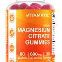 Vitamatic Magnesium Gummies 600mg per Serving 60 Vegan Count for Relaxation, Muscle, Bone, and Energy Support BBD; 11-2027