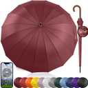 Royal Walk Large Windproof Umbrella for 2 People, 54 Inch, Dark Red, Aluminum Frame, 16 Ribs, Wooden Handle, Auto Open, Carry Sleeve
