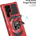 Heavy Duty Protection Case for Samsung Galaxy S22 Ultra Phone Case with Built-in Screen Protector, Military Grade Shockproof 360 Degree Metall Ring Kickstand Travel Cover Shell (Red)
