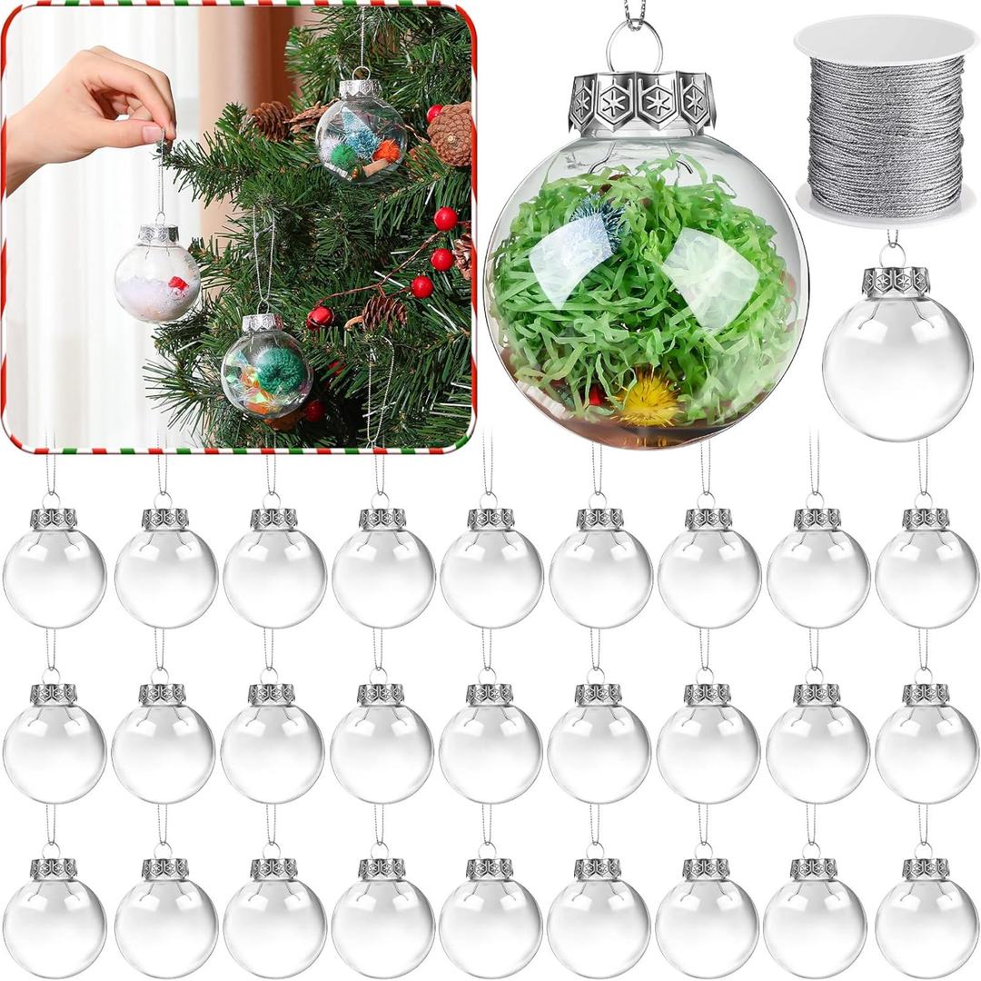 Wettarn 50 Pcs 2.36 Inch Clear Christmas Ornaments Balls Plastic Fillable Ornament Ball with Rope for DIY Craft Xmas Wedding Party Decor