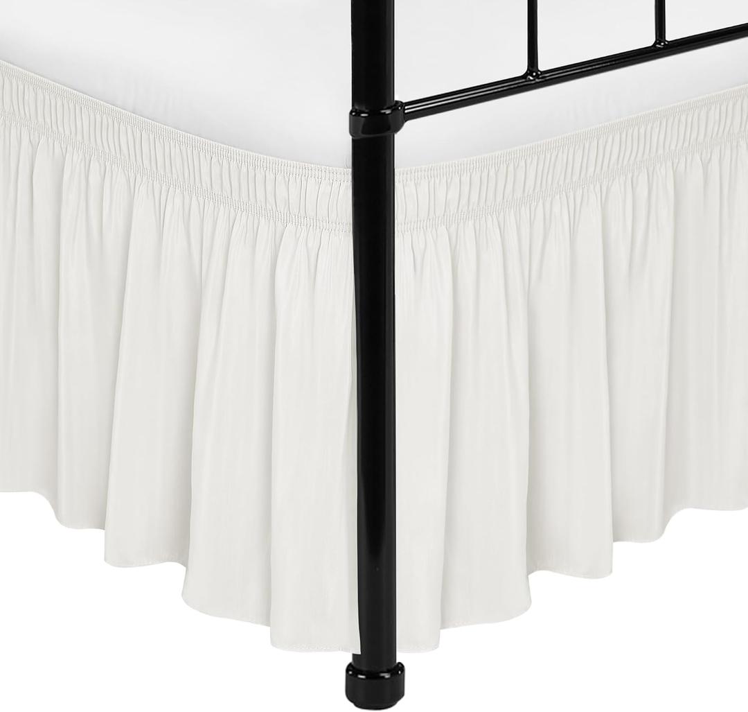 Biscaynebay Wrap Around Bed Skirts with Split Corners for Twin/Twin XL Beds 15" Drop, Ivory Adjustable Elastic Dust Ruffles Easy Fit Wrinkle Resistant Silky Luxurious Fabric Machine Washable