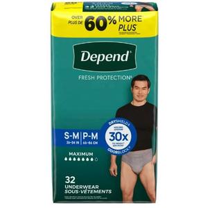 Depend Fresh Protection Incontinence Underwear for Men, Adult Diapers, S/M, 32 Count
