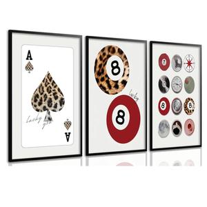 Trendy Leopard Canvas Posters Set of 3 Funky Lucky 8 Ball Spades Poker Wall Art Prints Preppy Room Aesthetic Painting Cheetah Wall Decor Pictures for Girls Bedroom Apartment Dorm 16x24in Framed