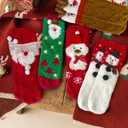 Christmas Socks Women Kids, 5 Pairs Fuzzy Xmas Slipper Socks for Girls Boys Unisex Cozy Fluffy Socks with Santa Claus Pattern New Year Winter Vacation Indoor Wearing Stocking Stuffers