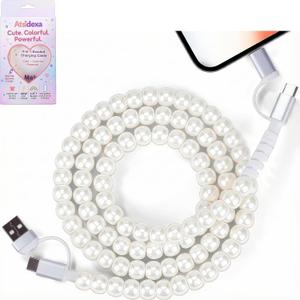 4-in-1 Beaded Charging Cable, Metal Design, Nicely Packed, 60W Fast Charging, MFi Certified, Cute Colorful Cable, Compatible with iPhone, iPad, AirPods, Galaxy, and More (Full Moon Pearl)