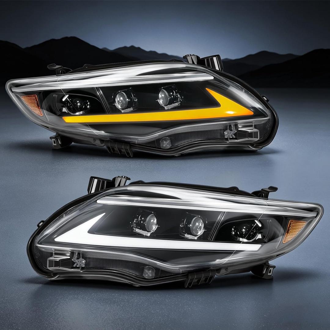 Full LED Projector Headlights Compatible with 2011-2013 Toyota Corolla Sedan, Headlamp Assembly with Startup Animation, Sequential Turn Signal, DRL, High Low Beam, Clear Lens Upgrade, Waterproof