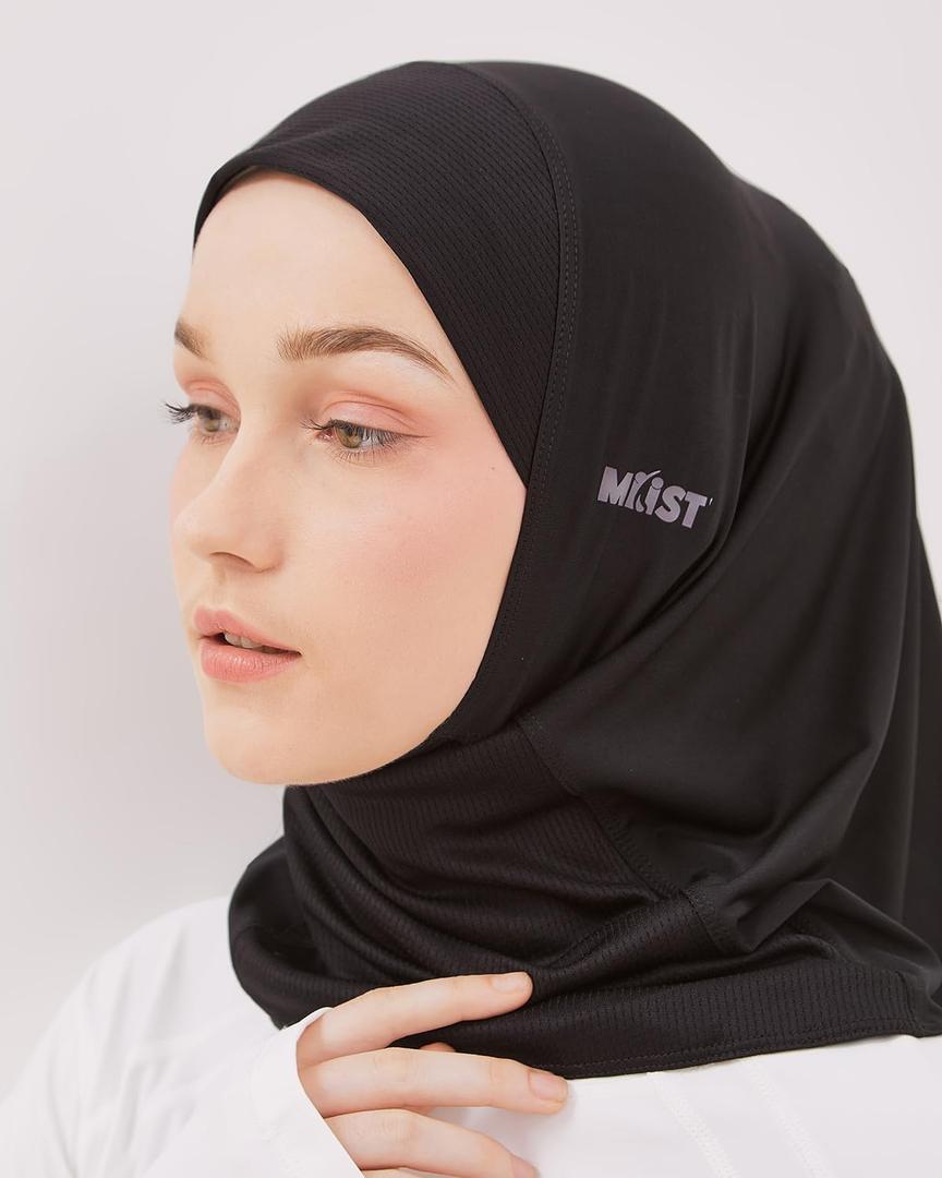 MIIST Sports Hijab, Athletic Head Covering, Non-Slip Breathable Fabric, One-Piece Design Hijab, Sporty Headscarves. (Medium, Black)