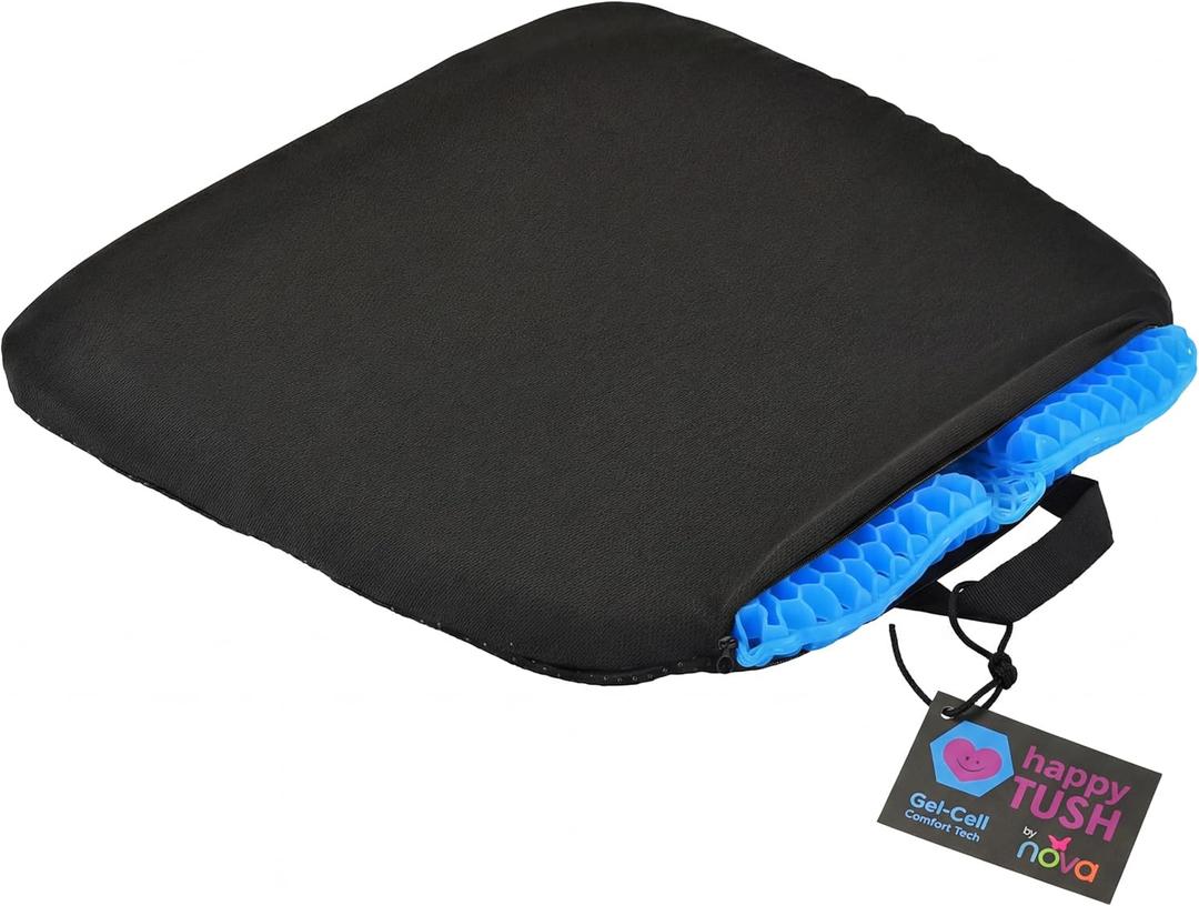 NOVA Happy Tush Extra Wide Gel Cell Seat Cushion, Double-Layer Pressure-Relief Gel, Foldable & Portable, Water-Resistant, Washable Non-Slip Cover, Home, Office & Travel