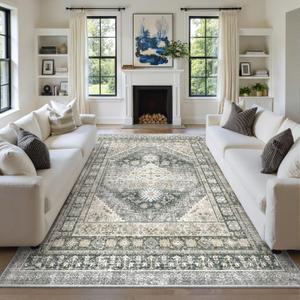 zesthome 8x10 Area Rugs for Living Room,Non-Slip Backing Washable Rugs,Vintage Large Area RugStain Resistant Home Decor Rug (Wheat/Charcoal,8'x10')