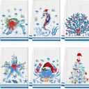 Preboun 6 Pcs Christmas Kitchen Towels Beach Coastal Christmas Decor Ocean Decorative Hand Towels Blue Red Dish Cloth Farmhouse Tea Cloth Kitchen Accessories Bathroom Decor Holiday
