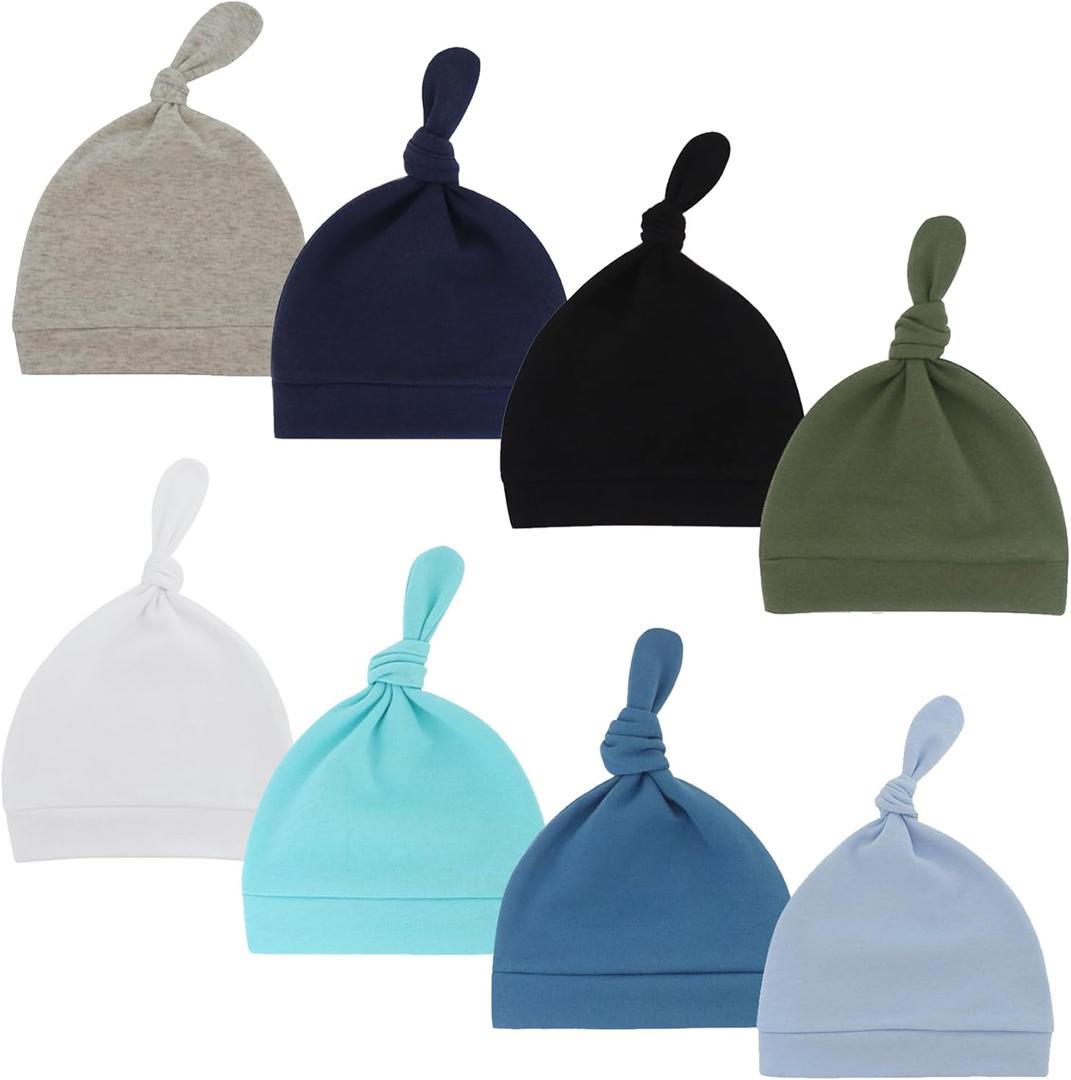 Jastore 8 PCS Baby Newborn Hats Set Knot Beanie Hats Soft for Infant Baby Girls Boys Caps 0-6 Months