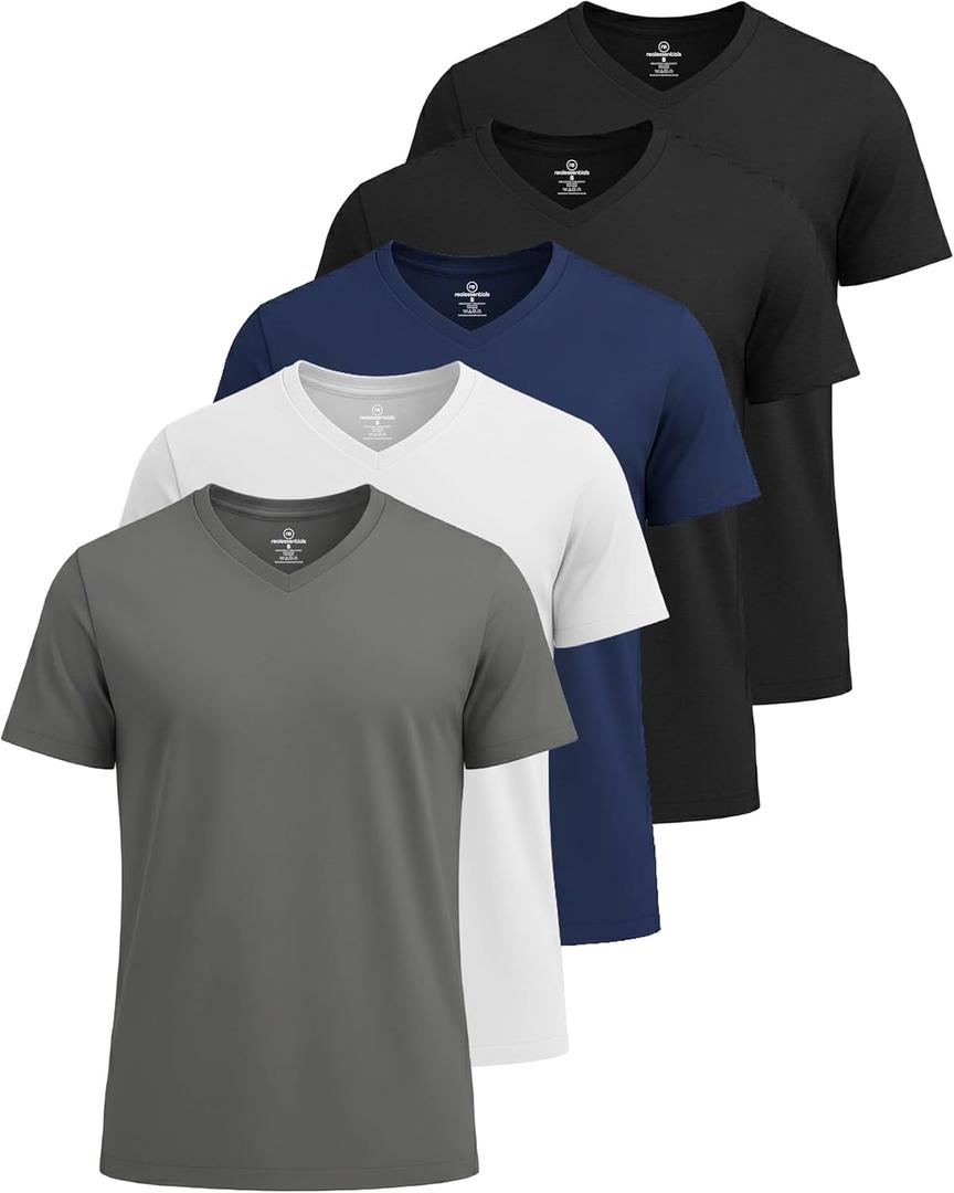 Real Essentials 5 Pack: Mens V-Neck Dry-Fit Moisture Wicking Active Athletic Tech Performance T-Shirt (X-Large)