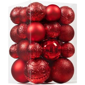 Christmas Ball Ornaments - 30pcs Shatterproof Christmas Ornaments Set Plastic Hanging Christmas Decorations for Xmas Tree Holiday Party Decor, 6 Styles in 4 Sizes (Red)