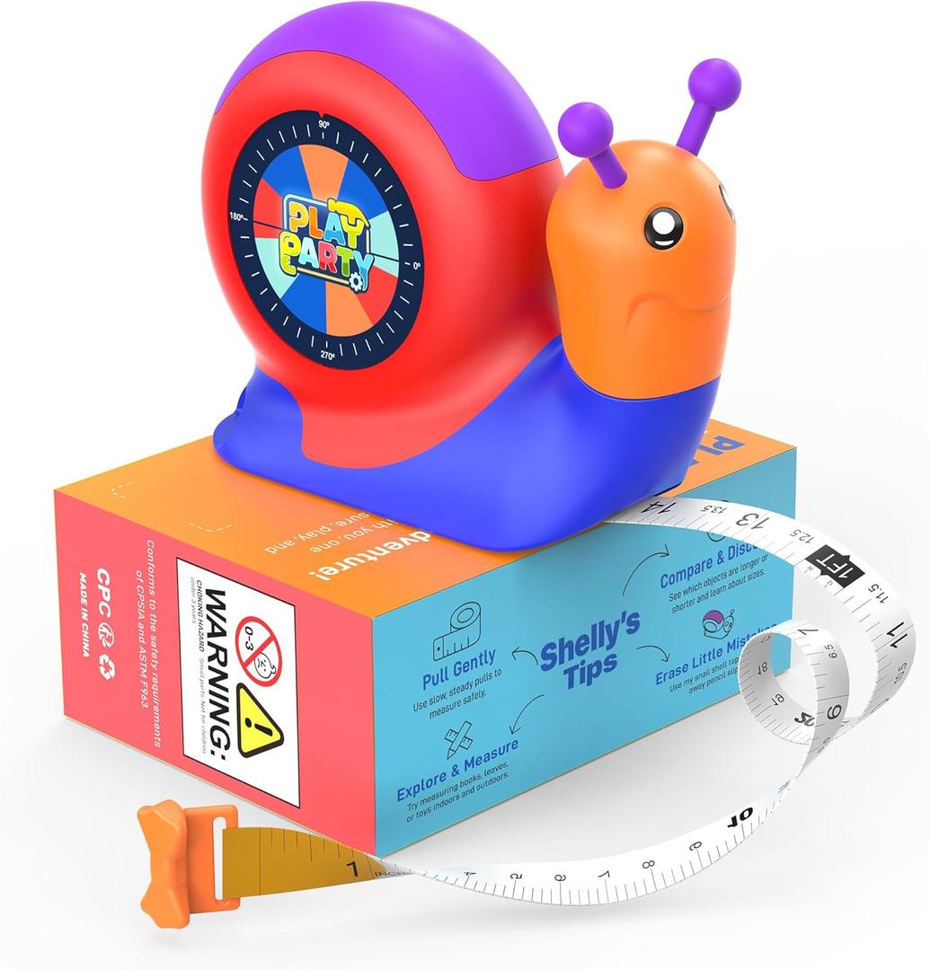 8ft Tape Measure for Kids, STEM Educational Tool with Level, Protractor and Eraser, Retractable Snail Shaped Measuring Tapes, Child-Safe Stocking Stuffers Gift for Boys & Girls 3+, Blue