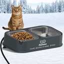 Heated Cat Bowl for Outdoor Cats in Winter, 56 OZ Heated Water Food Bowl with Raised Brackets to Protect Pet's Neck, Outdoor Heated Pet Bowl with 2 Stainless Steel Bowl, No Frozen Water or Food (Gray)